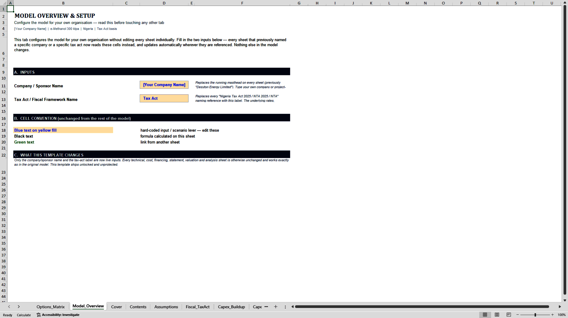 E-Methanol 300 ktpa Integrated Financial Model (Excel template (XLSX)) Preview Image