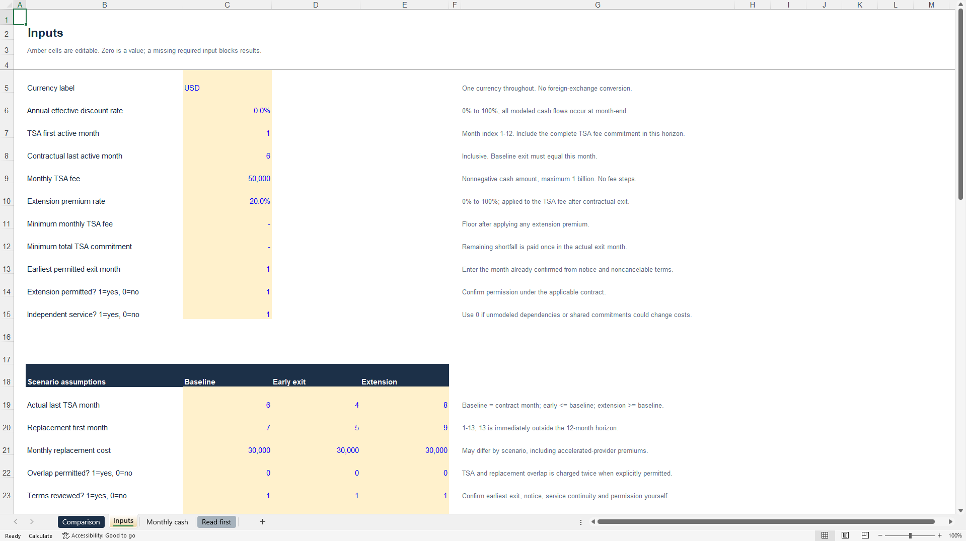 TSA Exit Cost Comparison Model (Excel template (XLSX)) Preview Image