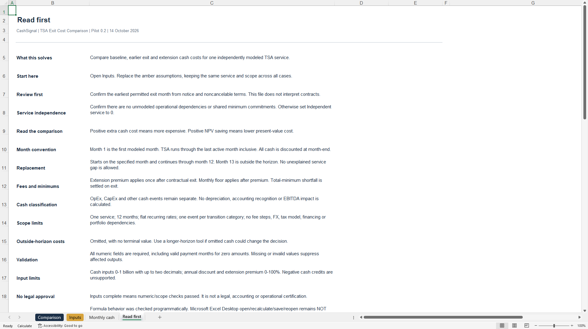 TSA Exit Cost Comparison Model (Excel template (XLSX)) Preview Image