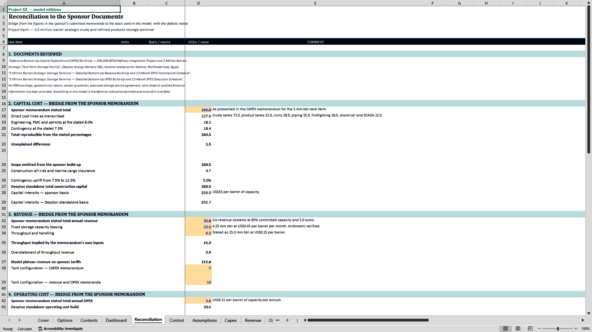 5.0 Million Barrel Refinery Storage Financial Model (Excel template (XLSX)) Preview Image