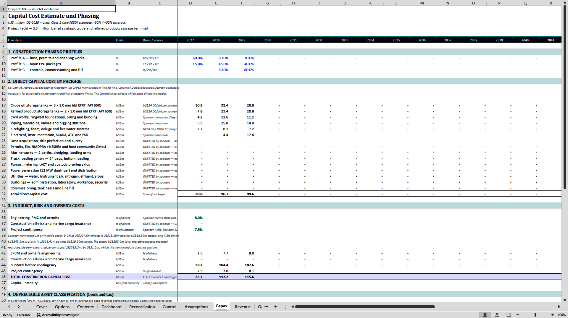 5.0 Million Barrel Refinery Storage Financial Model (Excel template (XLSX)) Preview Image