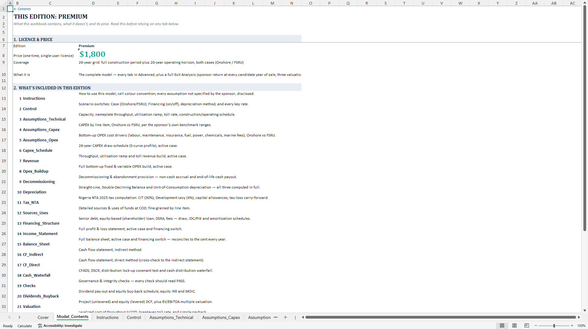 LNG Terminal FSRU Financial Model (Excel template (XLSX)) Preview Image