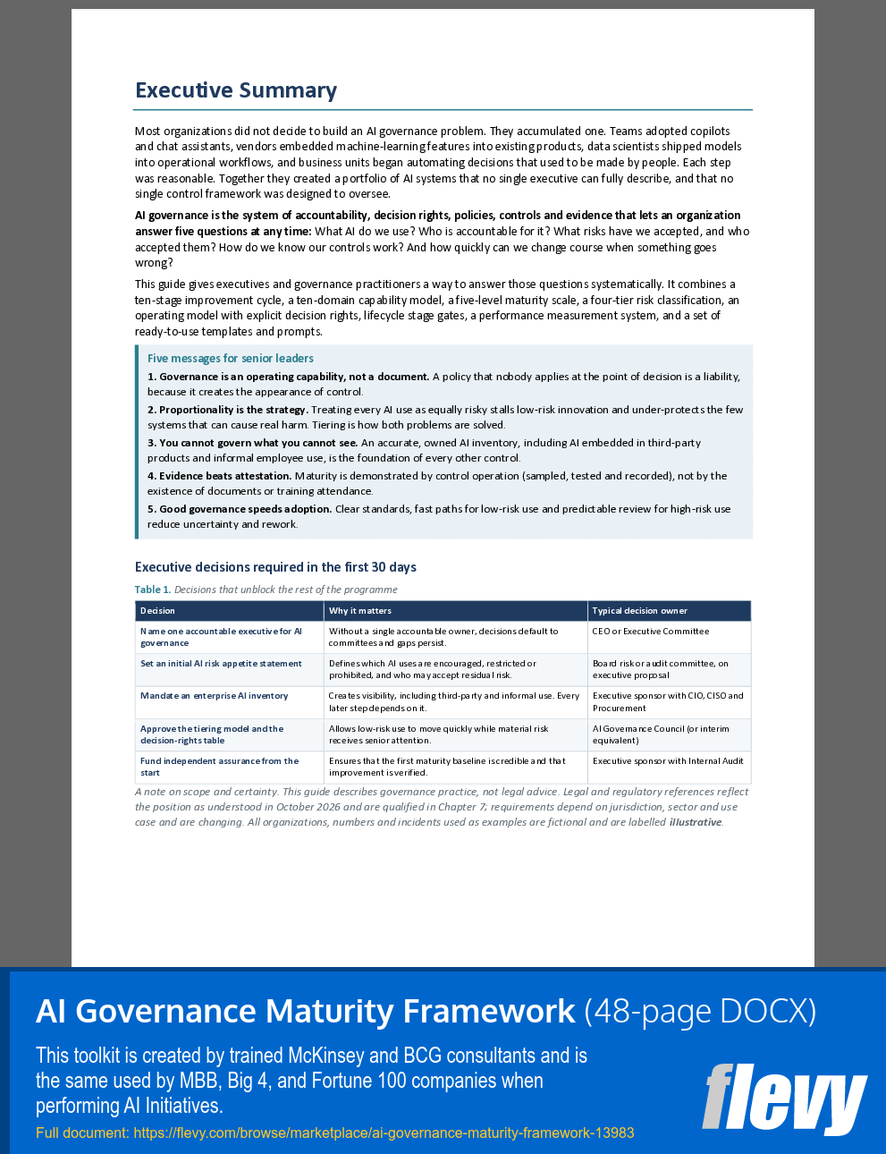 AI Governance Maturity Framework (48-page Word document) Preview Image