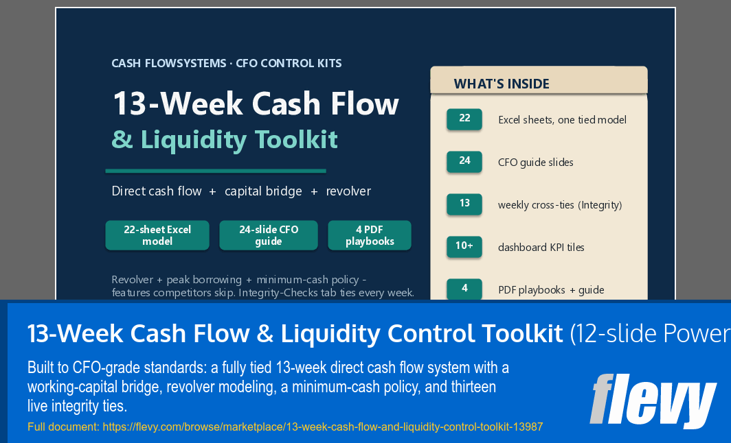 13-Week Cash Flow & Liquidity Control Toolkit (12-slide PPT PowerPoint presentation template (PPTX)) Preview Image