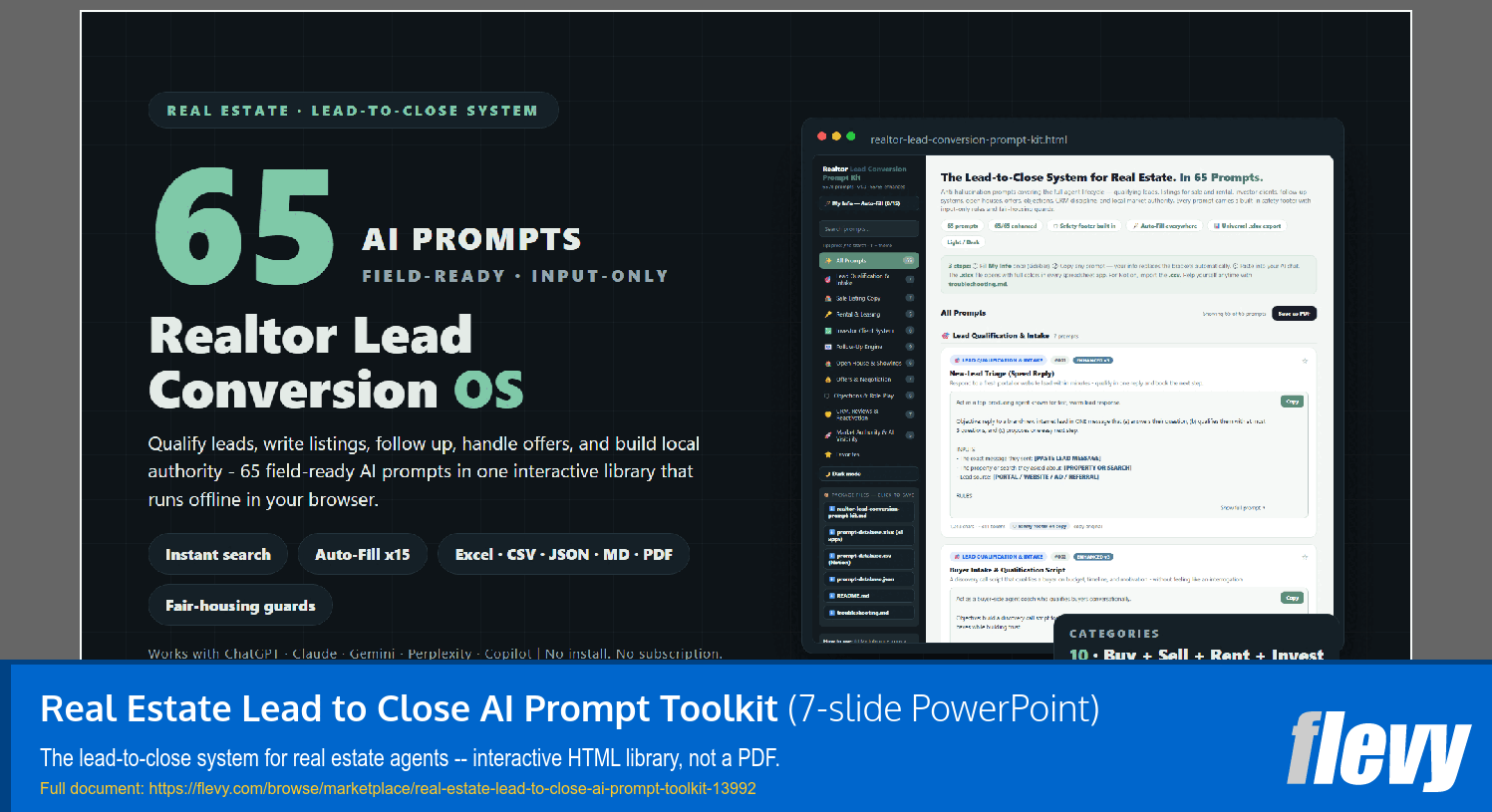 Real Estate Lead to Close AI Prompt Toolkit (7-slide PPT PowerPoint presentation template (PPTX)) Preview Image