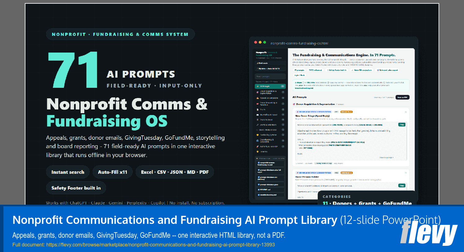 Nonprofit Communications and Fundraising AI Prompt Library (12-slide PPT PowerPoint presentation template (PPTX)) Preview Image