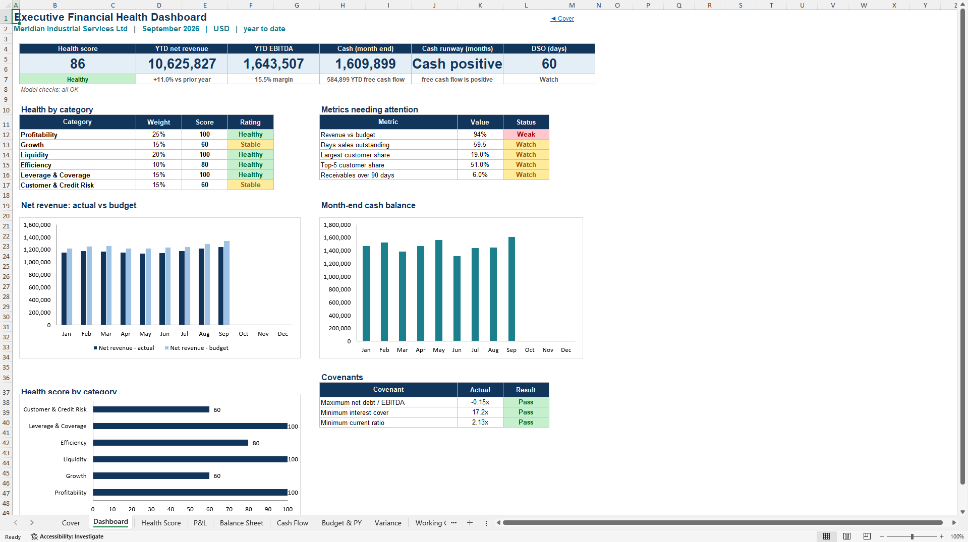 Integrated Financial Health Dashboard for Companies (Excel template (XLSX)) Preview Image