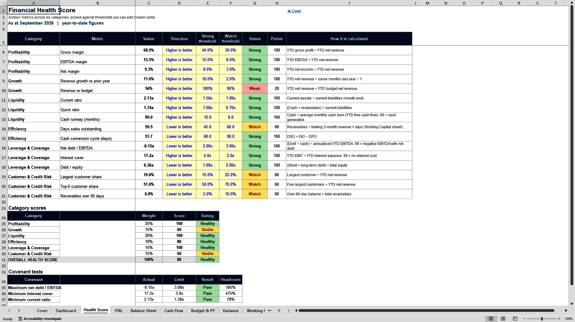 Integrated Financial Health Dashboard for Companies (Excel template (XLSX)) Preview Image