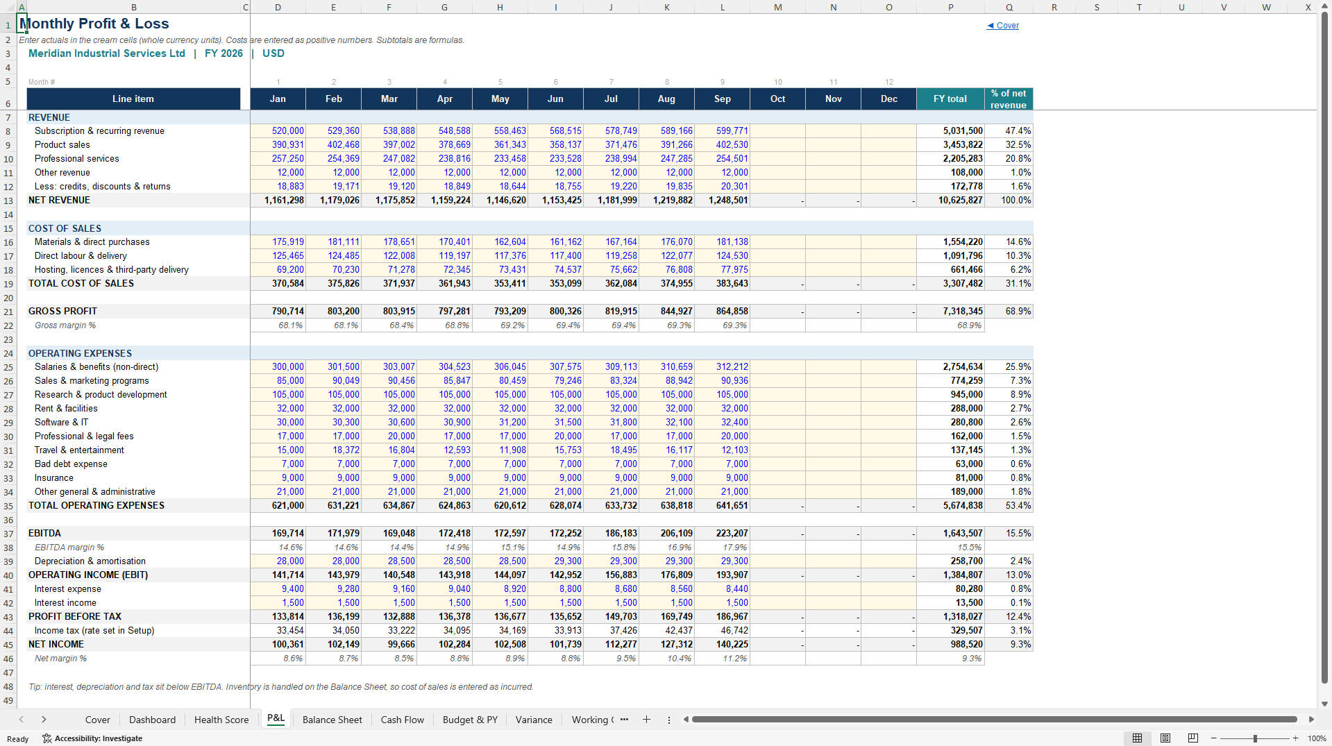 Integrated Financial Health Dashboard for Companies (Excel template (XLSX)) Preview Image
