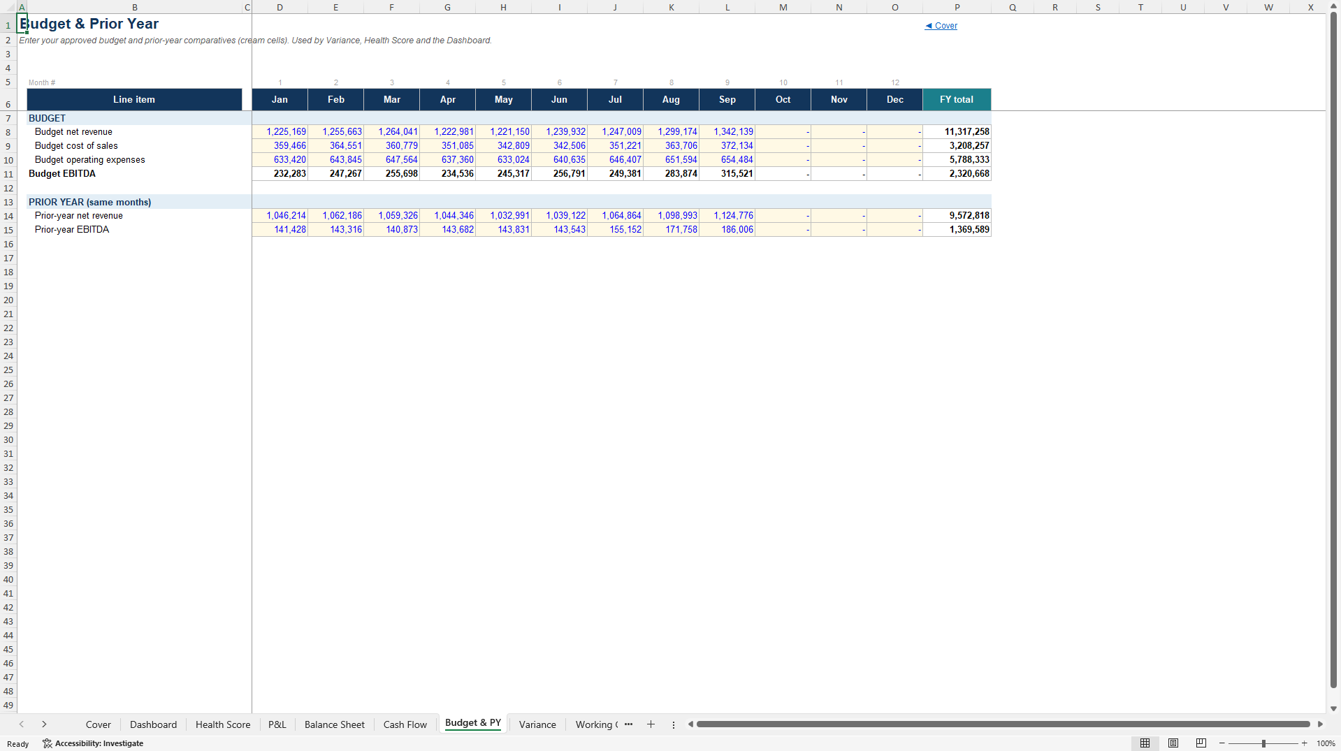 Integrated Financial Health Dashboard for Companies (Excel template (XLSX)) Preview Image