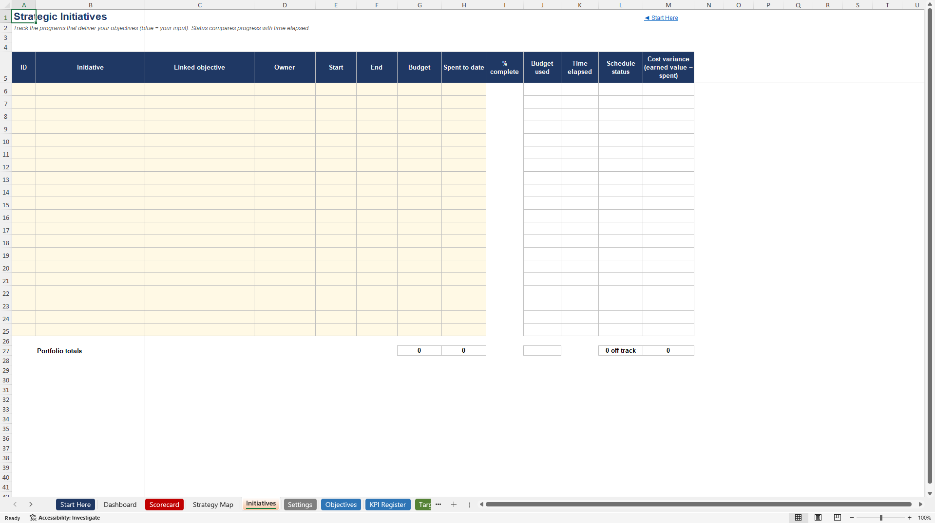 Enterprise Balanced Scorecard and KPI Dashboard (Excel template (XLSX)) Preview Image