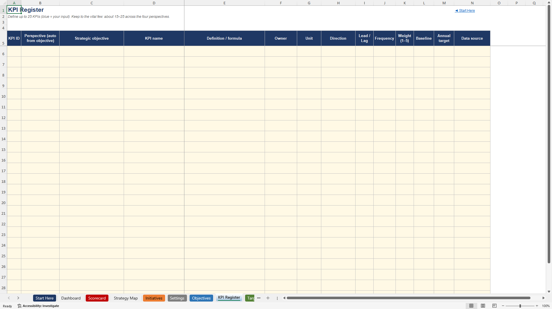 Enterprise Balanced Scorecard and KPI Dashboard (Excel template (XLSX)) Preview Image
