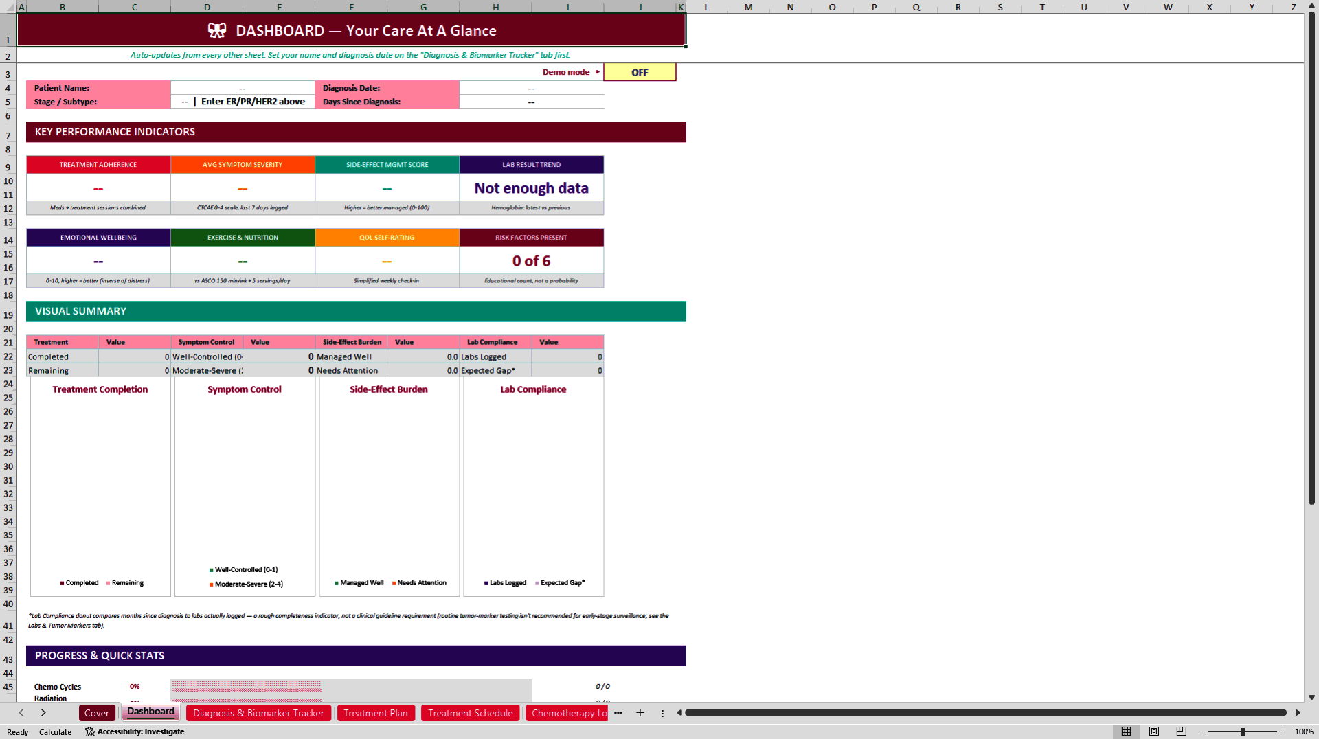 Pink Journey Pro: Breast Cancer Care and Recovery Tracker (Excel template (XLSX)) Preview Image
