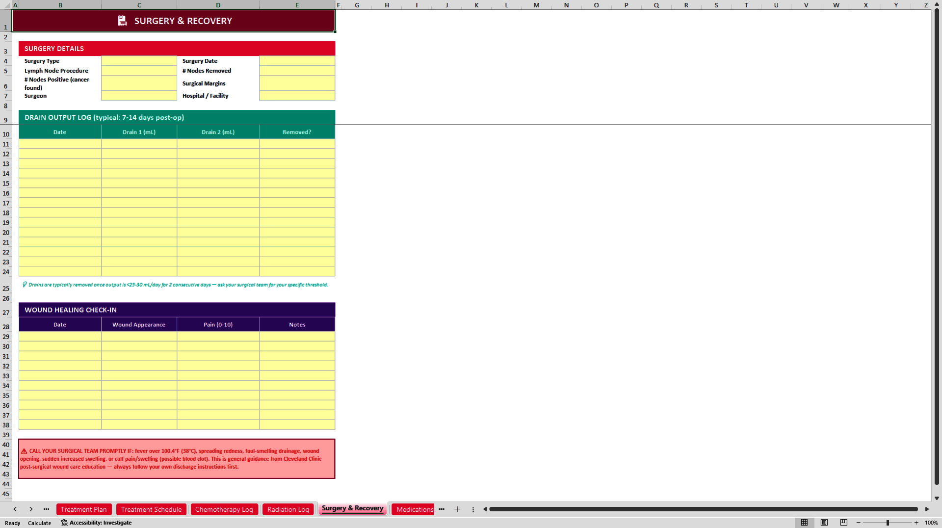Pink Journey Pro: Breast Cancer Care and Recovery Tracker (Excel template (XLSX)) Preview Image