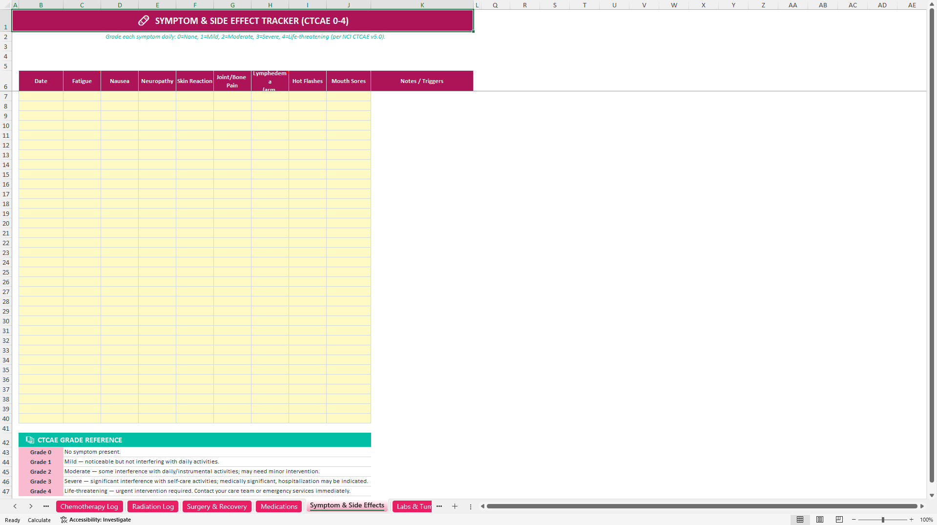 Pink Journey Pro: Breast Cancer Care and Recovery Tracker (Excel template (XLSX)) Preview Image