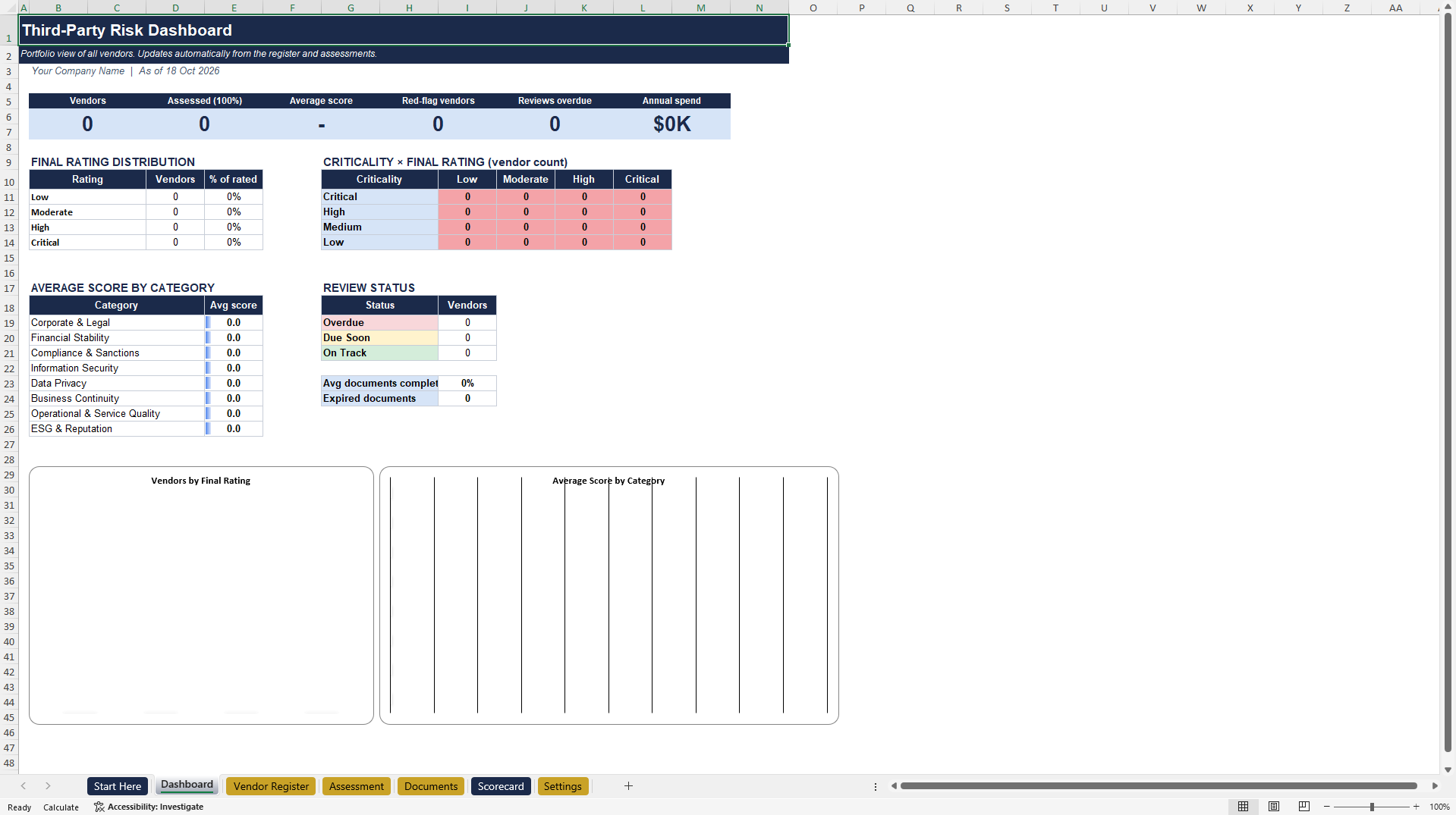 Vendor Due Diligence Scorecard for Third-Party Risk (Excel template (XLSX)) Preview Image