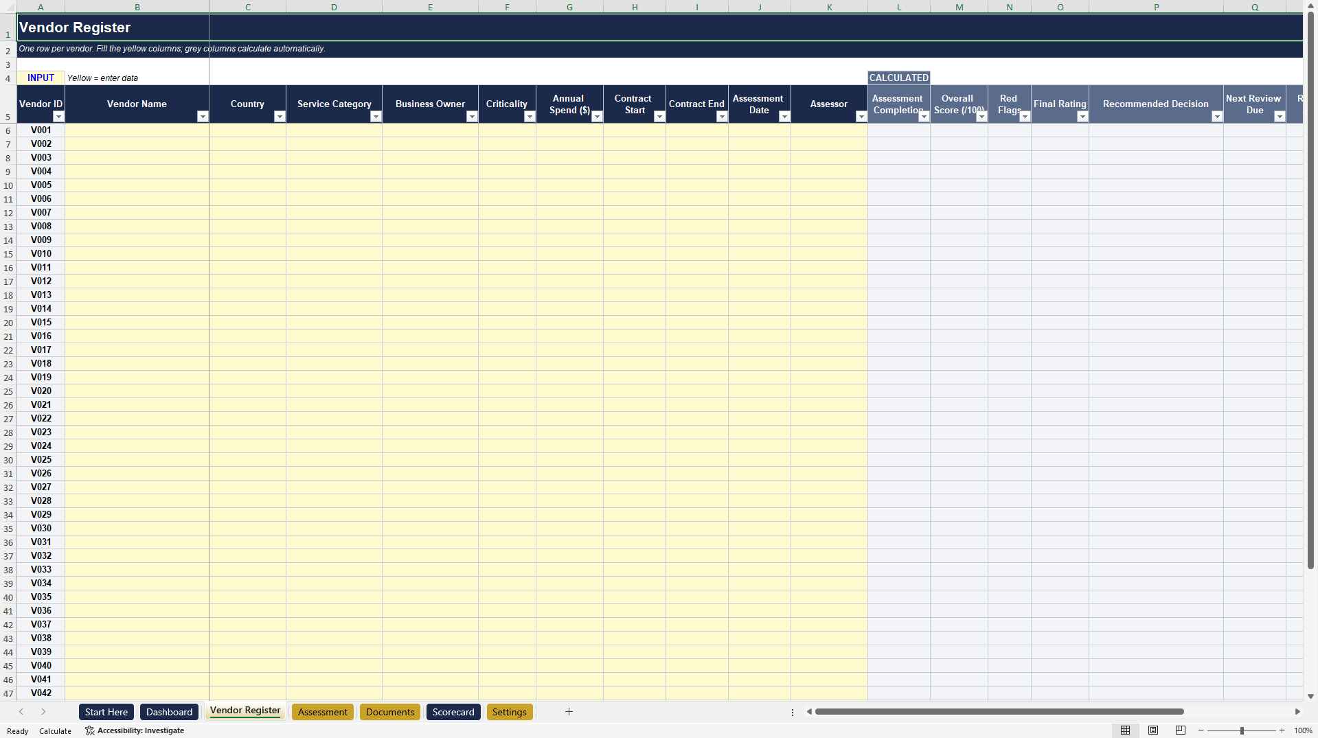 Vendor Due Diligence Scorecard for Third-Party Risk (Excel template (XLSX)) Preview Image
