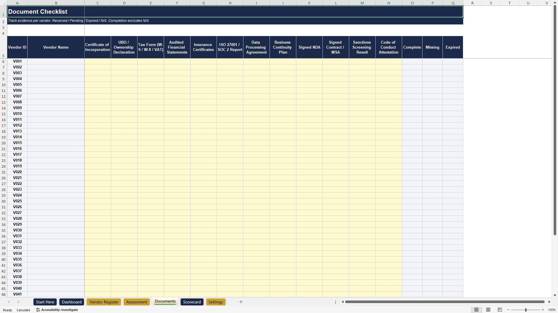 Vendor Due Diligence Scorecard for Third-Party Risk (Excel template (XLSX)) Preview Image