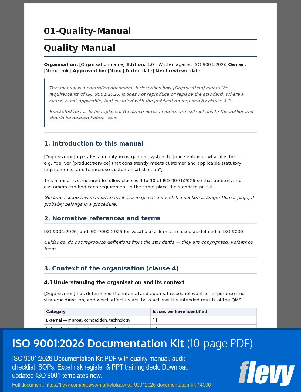 ISO 9001:2026 Documentation Kit (10-page PDF document) Preview Image