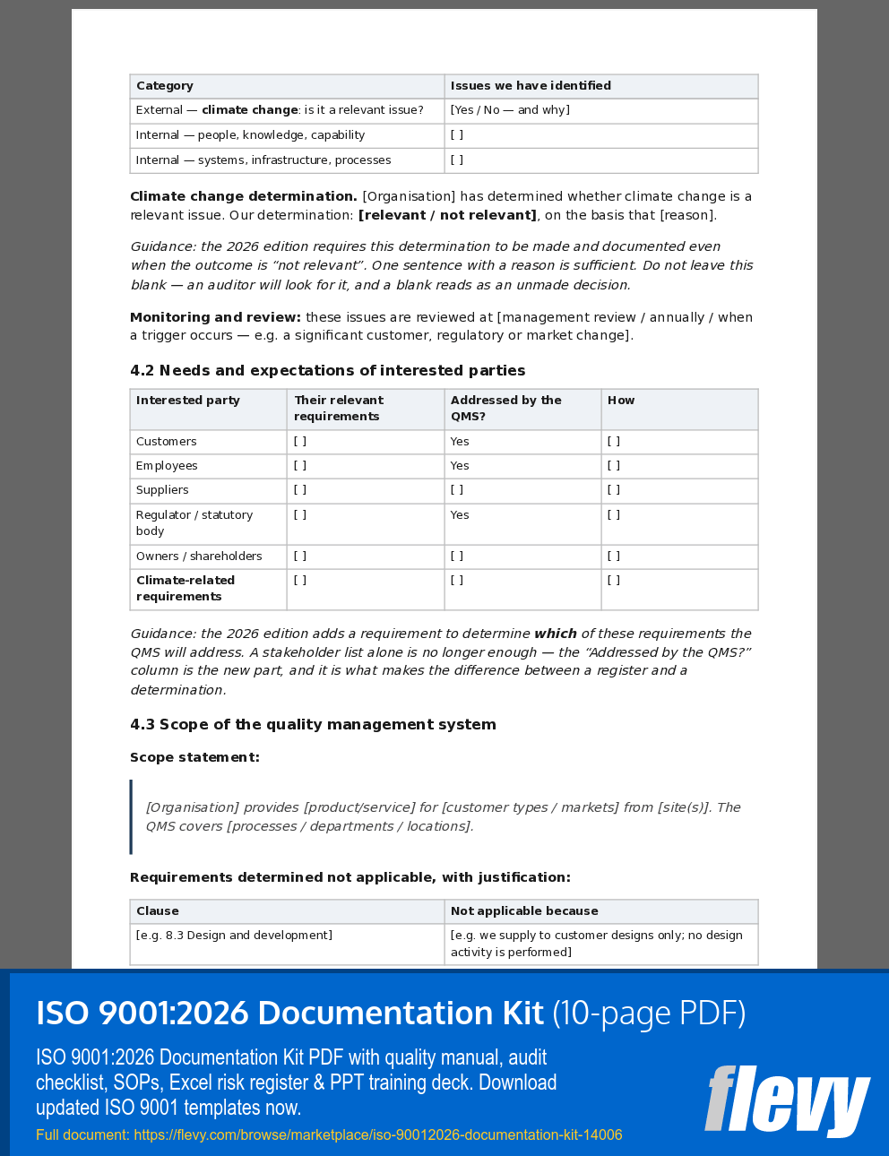 ISO 9001:2026 Documentation Kit (10-page PDF document) Preview Image