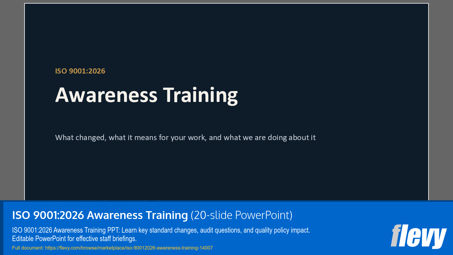 ISO 9001:2026 Awareness Training (20-slide PPT PowerPoint presentation template (PPTX)) Preview Image