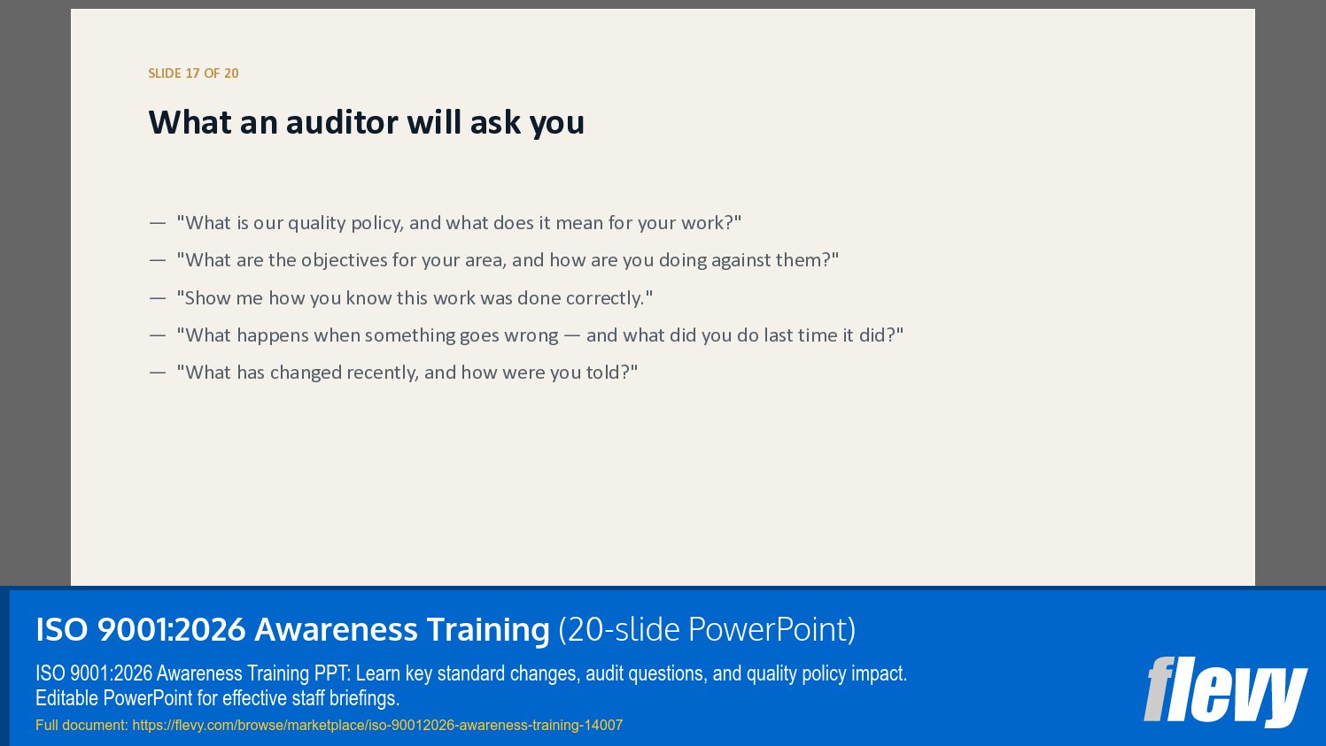 ISO 9001:2026 Awareness Training (20-slide PPT PowerPoint presentation template (PPTX)) Preview Image