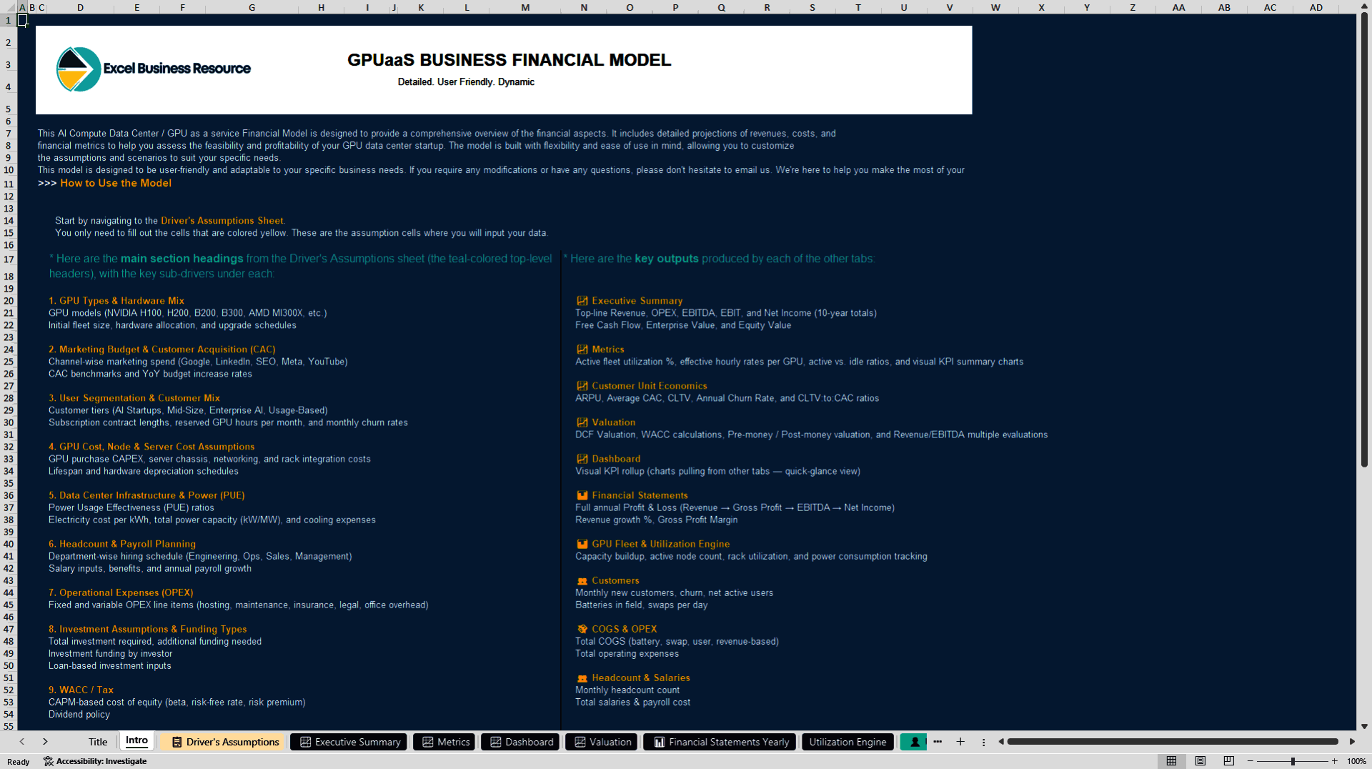 AI GPU As A Service Financial Projection Model Template (Excel template (XLSX)) Preview Image