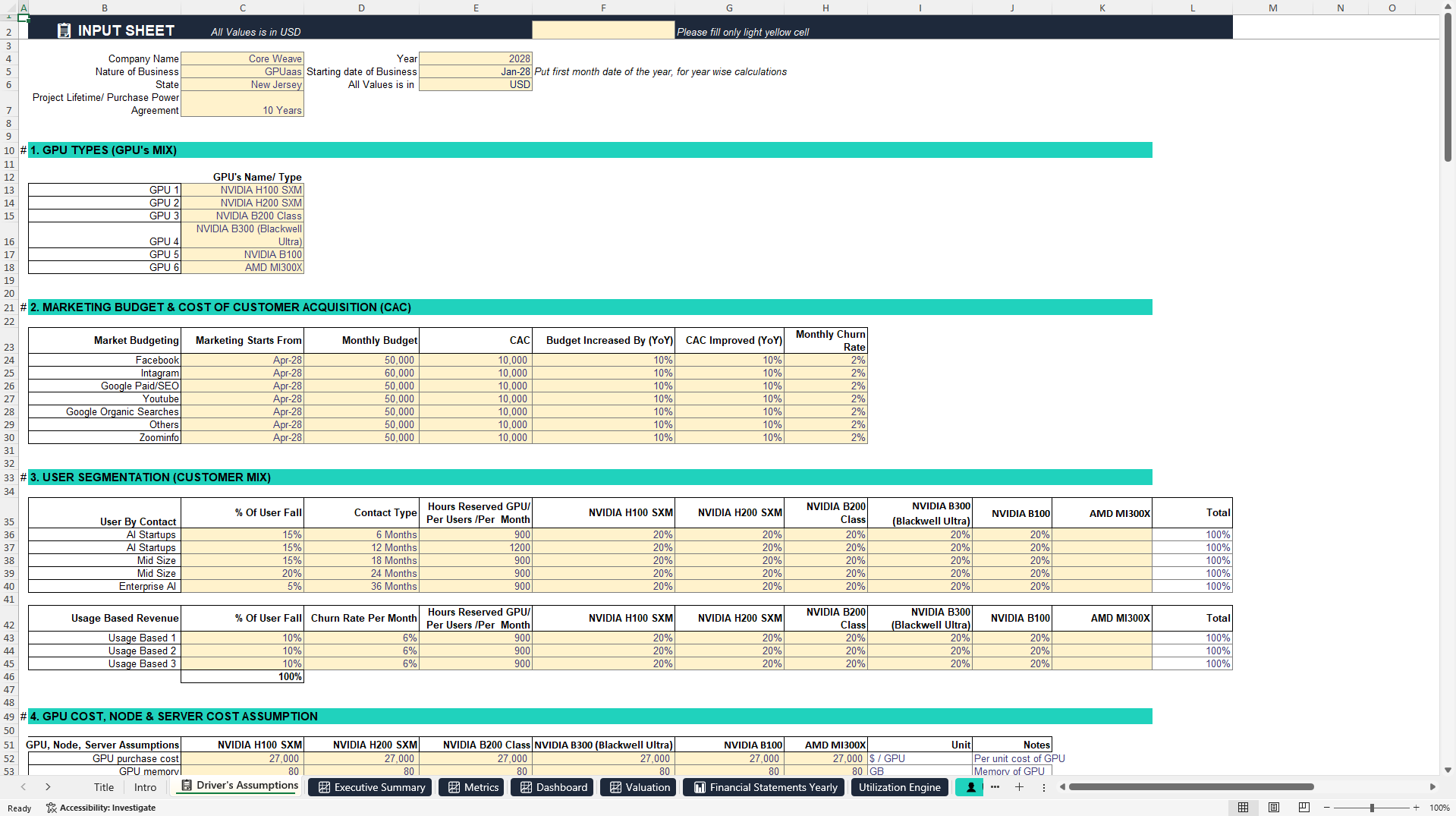 AI GPU As A Service Financial Projection Model Template (Excel template (XLSX)) Preview Image