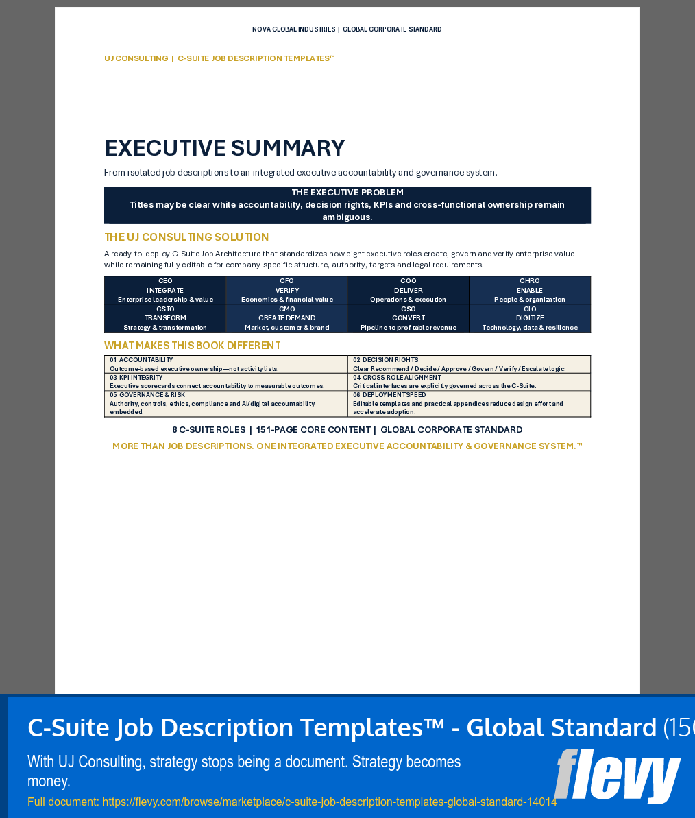 C-Suite Job Description Templates™ - Global Standard (150-page Word document) Preview Image