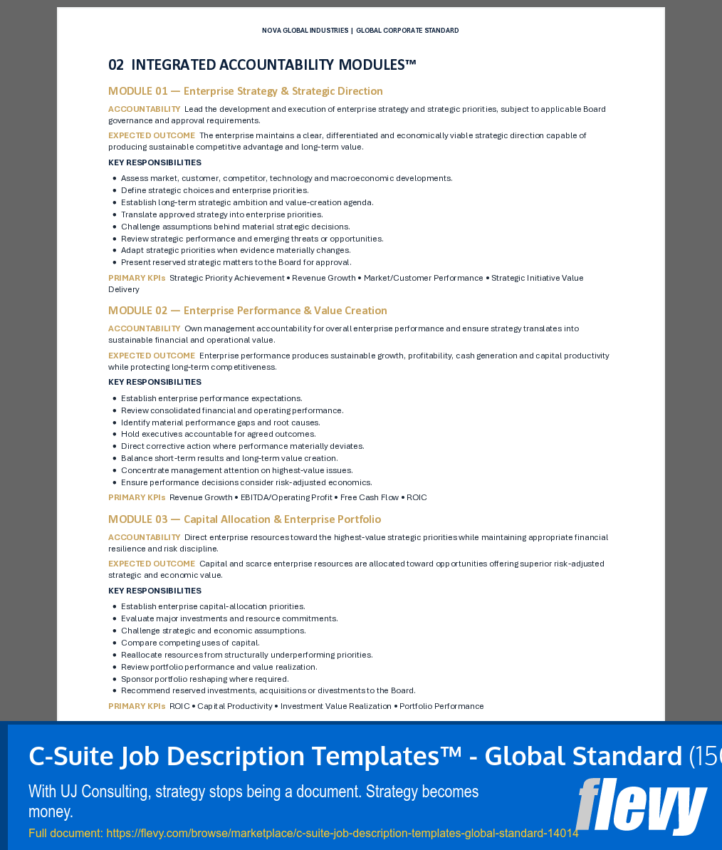 C-Suite Job Description Templates™ - Global Standard (150-page Word document) Preview Image