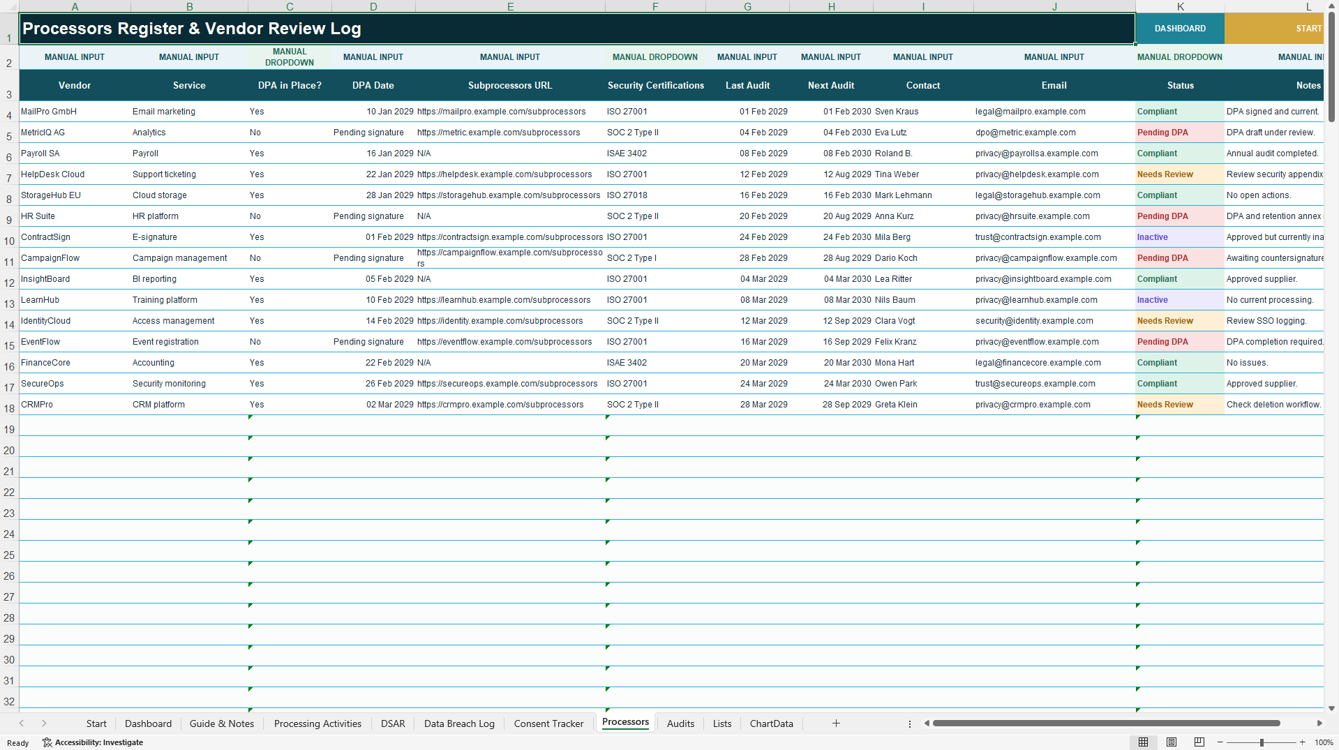 GDPR Compliance Tracker | RoPA, DSAR & Breach Management (Excel template (XLSX)) Preview Image