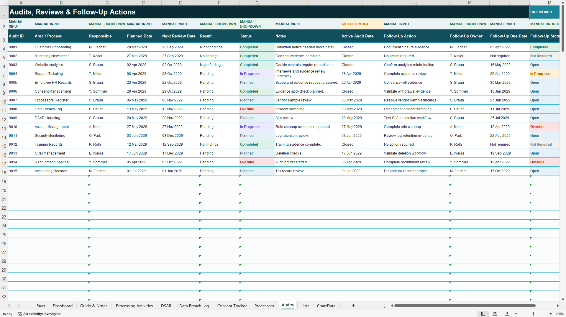 GDPR Compliance Tracker | RoPA, DSAR & Breach Management (Excel template (XLSX)) Preview Image