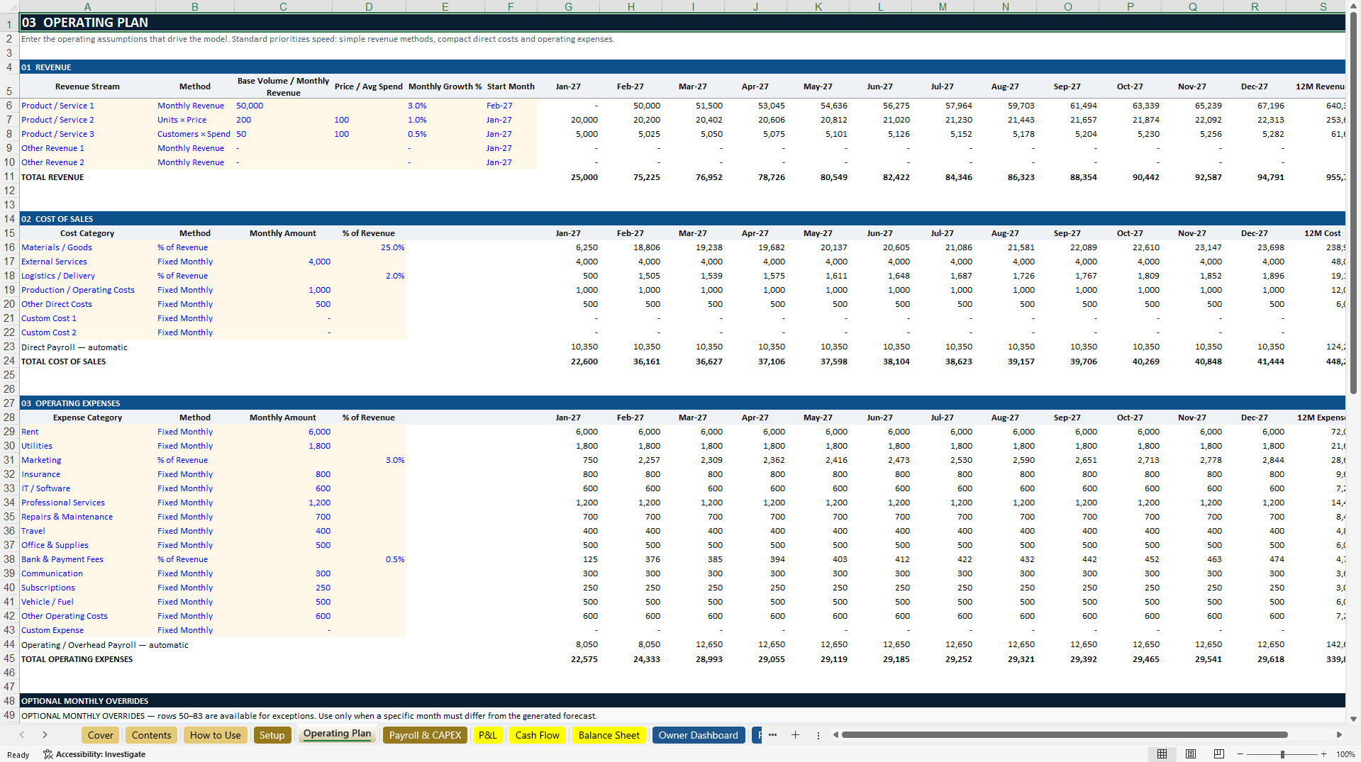 Business Financial Model for Planning and Forecasting (Excel template (XLSX)) Preview Image
