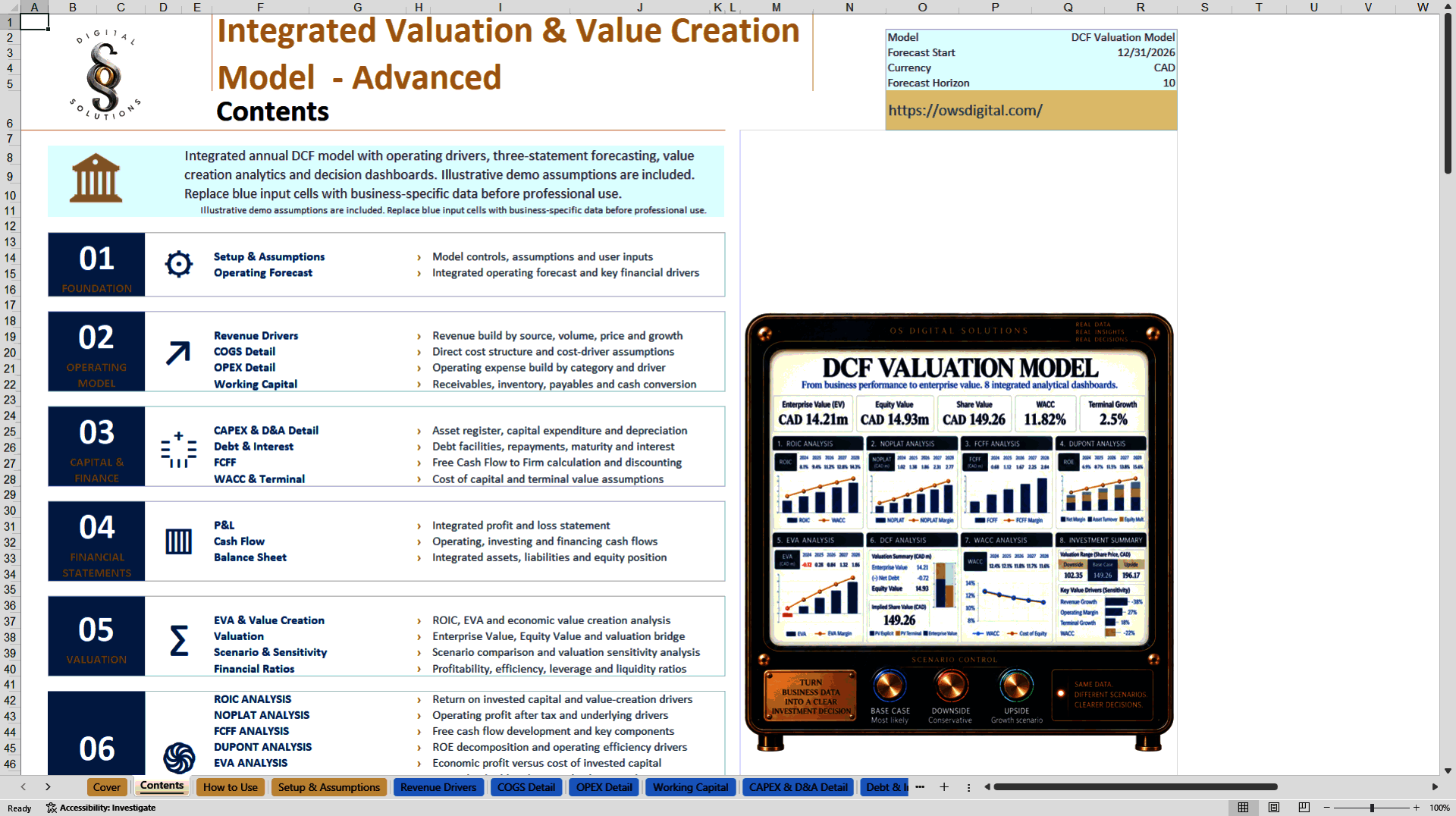 DCF Valuation and Value Creation Model (Excel template (XLSX)) Preview Image