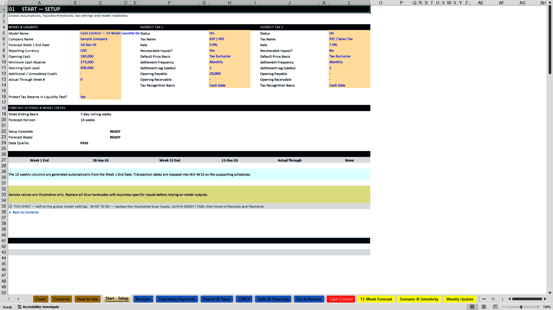 13-Week Cash Control Decision System (Excel template (XLSX)) Preview Image