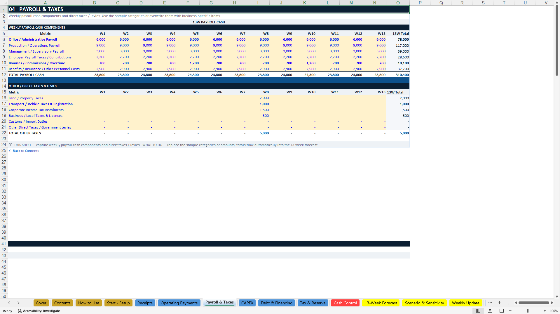 13-Week Cash Control Decision System (Excel template (XLSX)) Preview Image