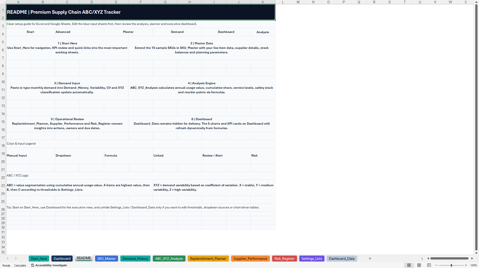 Supply Chain ABC/XYZ Inventory & Replenishment Toolkit (Excel template (XLSX)) Preview Image