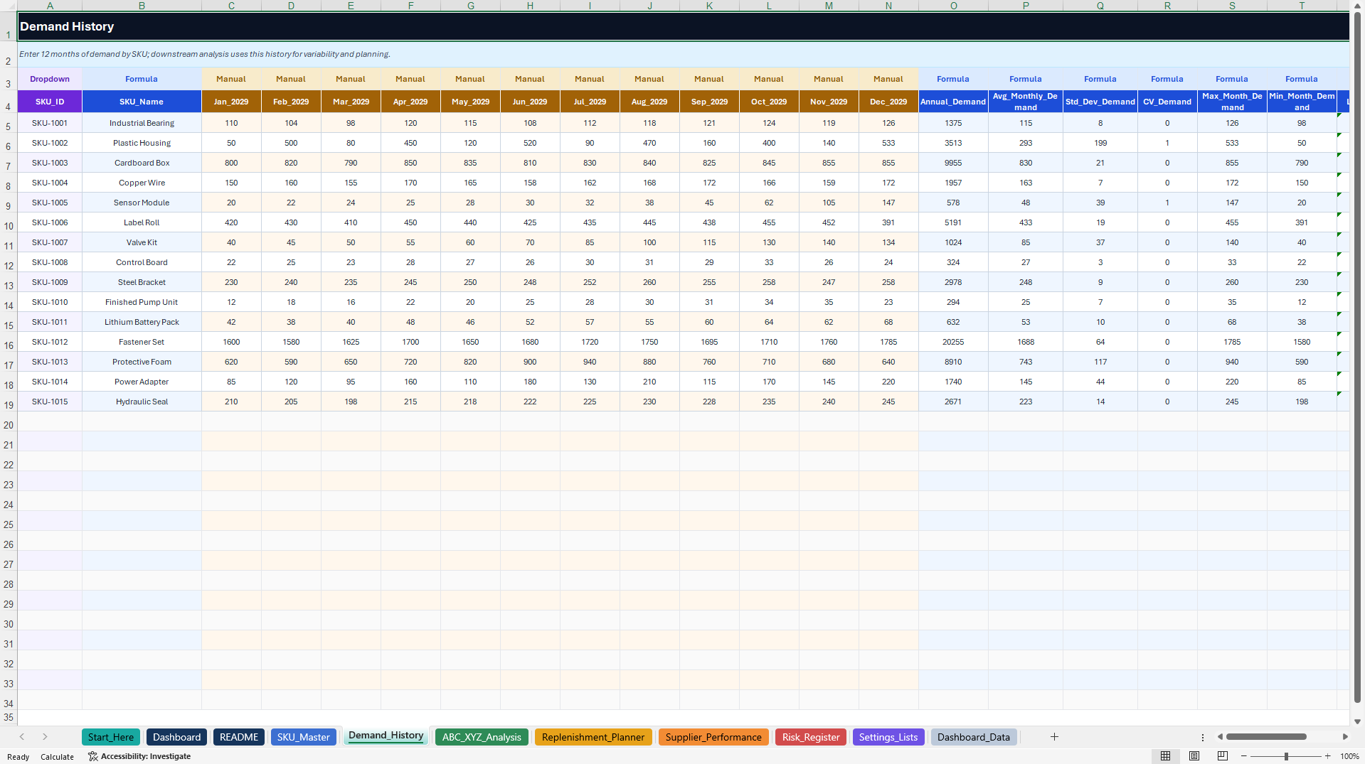 Supply Chain ABC/XYZ Inventory & Replenishment Toolkit (Excel template (XLSX)) Preview Image