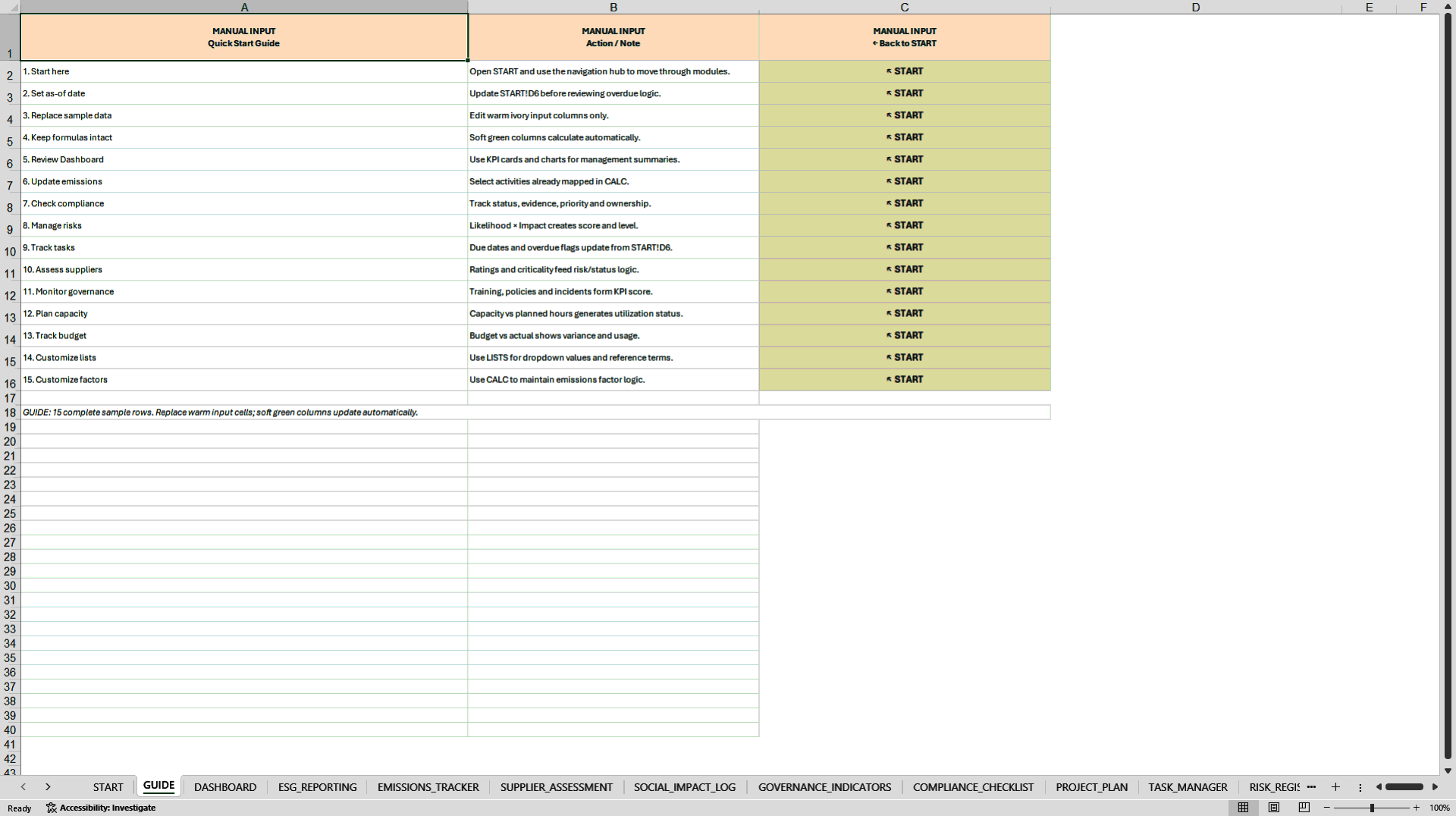 ESG Management & CSRD Readiness Control Center (Excel template (XLSX)) Preview Image
