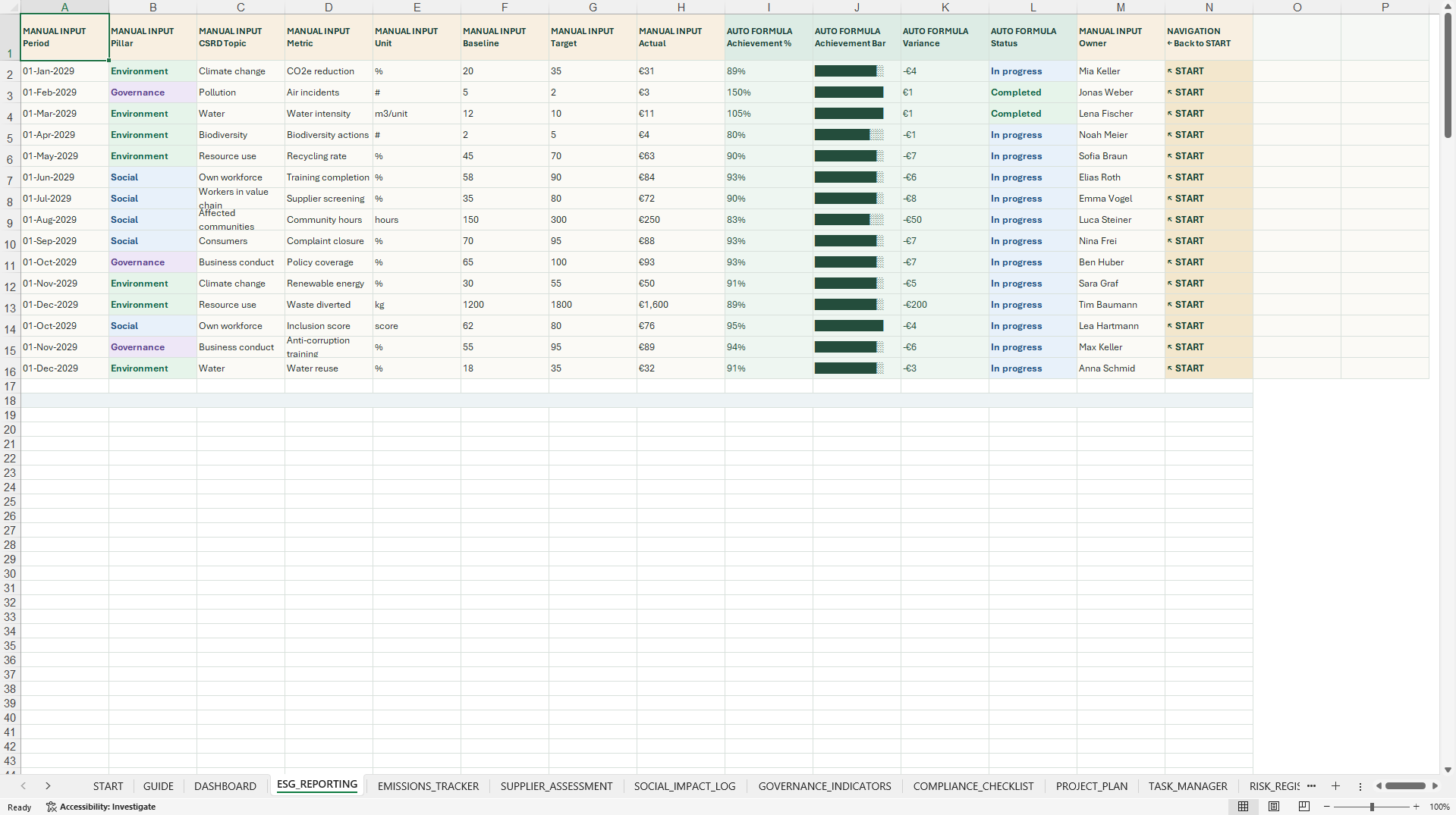 ESG Management & CSRD Readiness Control Center (Excel template (XLSX)) Preview Image