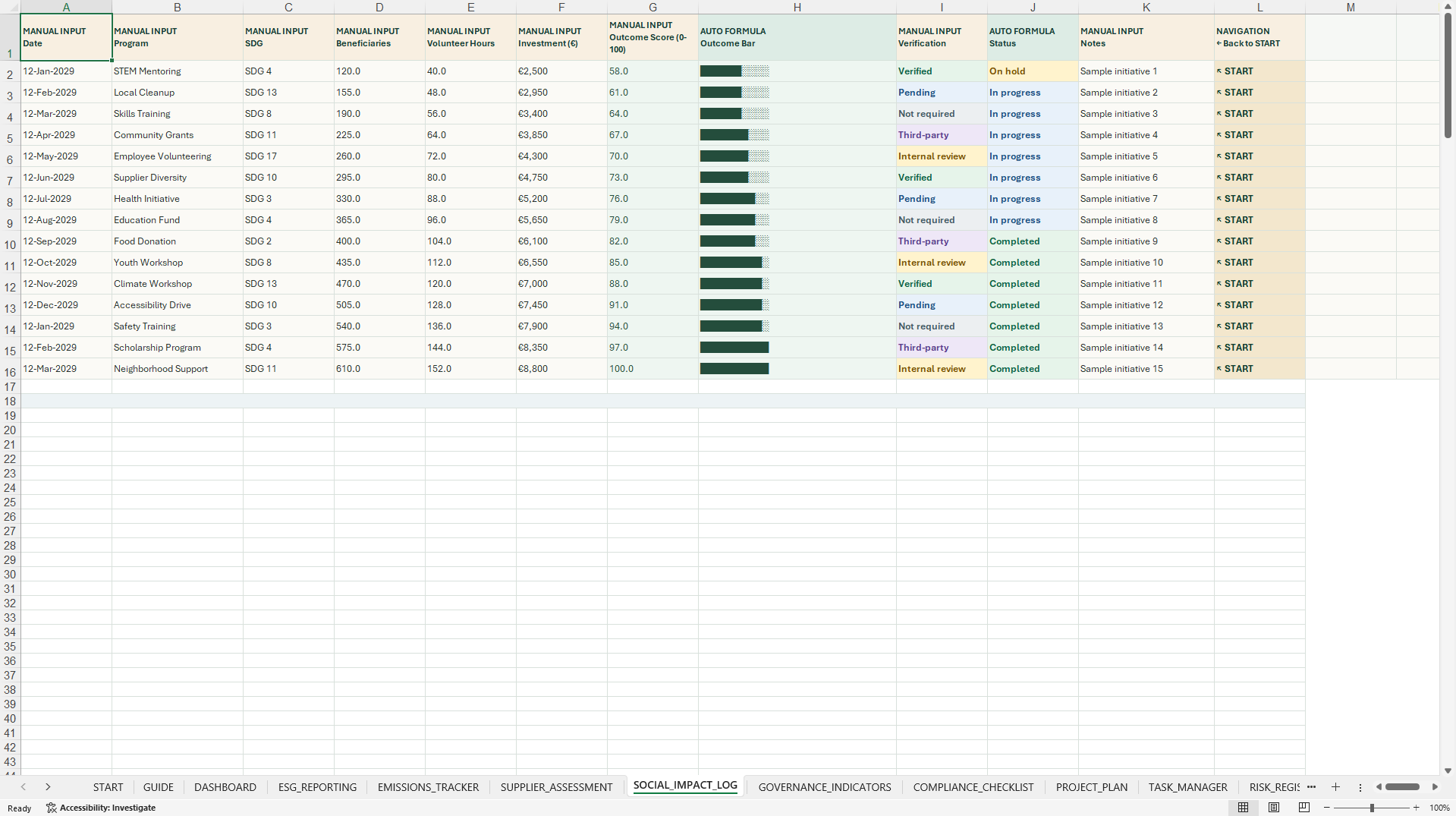 ESG Management & CSRD Readiness Control Center (Excel template (XLSX)) Preview Image