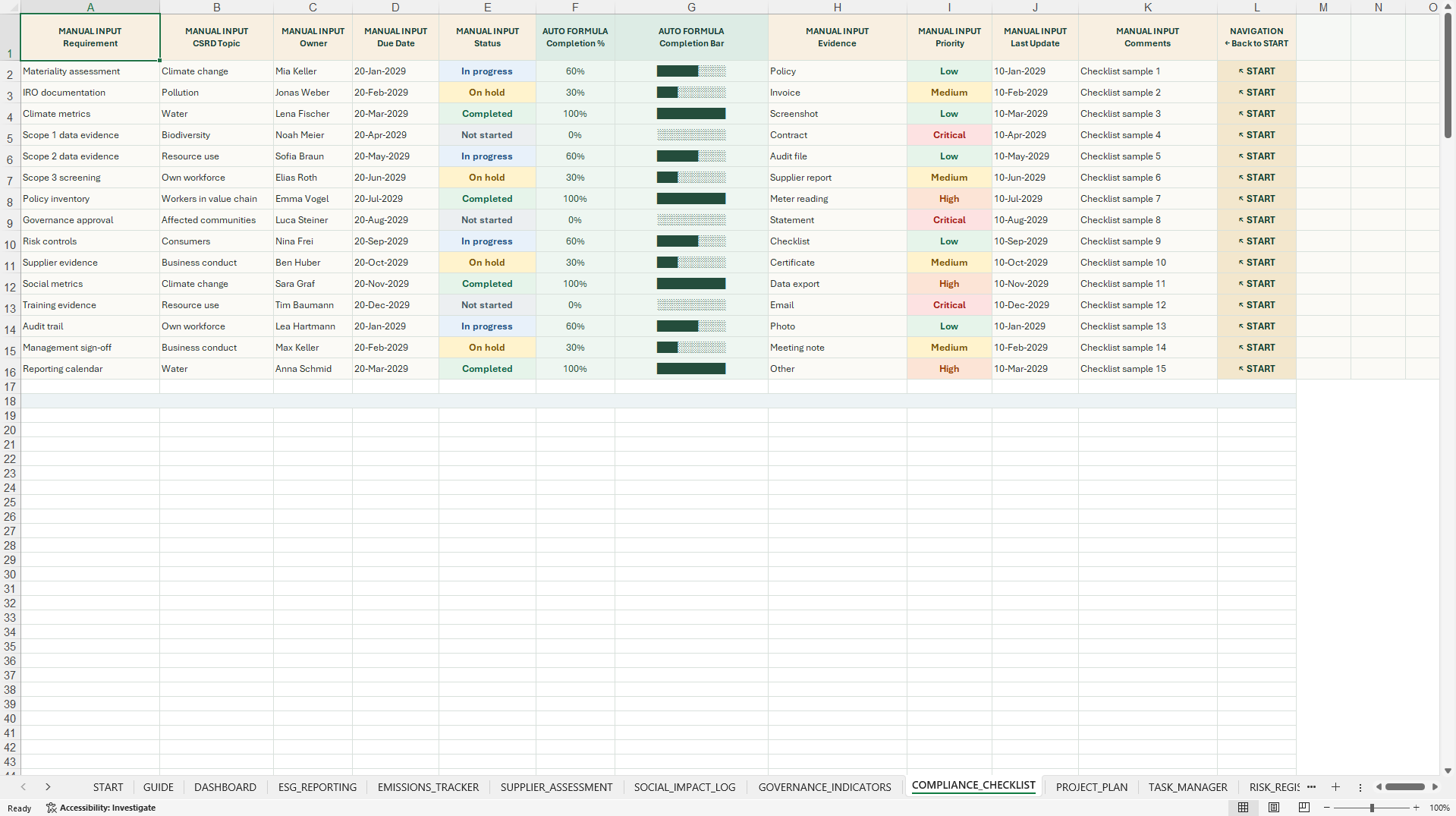 ESG Management & CSRD Readiness Control Center (Excel template (XLSX)) Preview Image