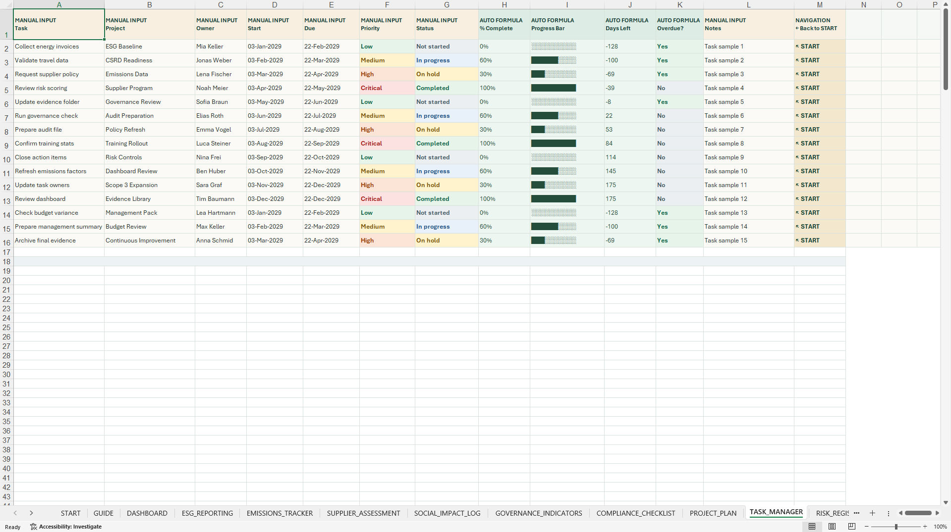 ESG Management & CSRD Readiness Control Center (Excel template (XLSX)) Preview Image