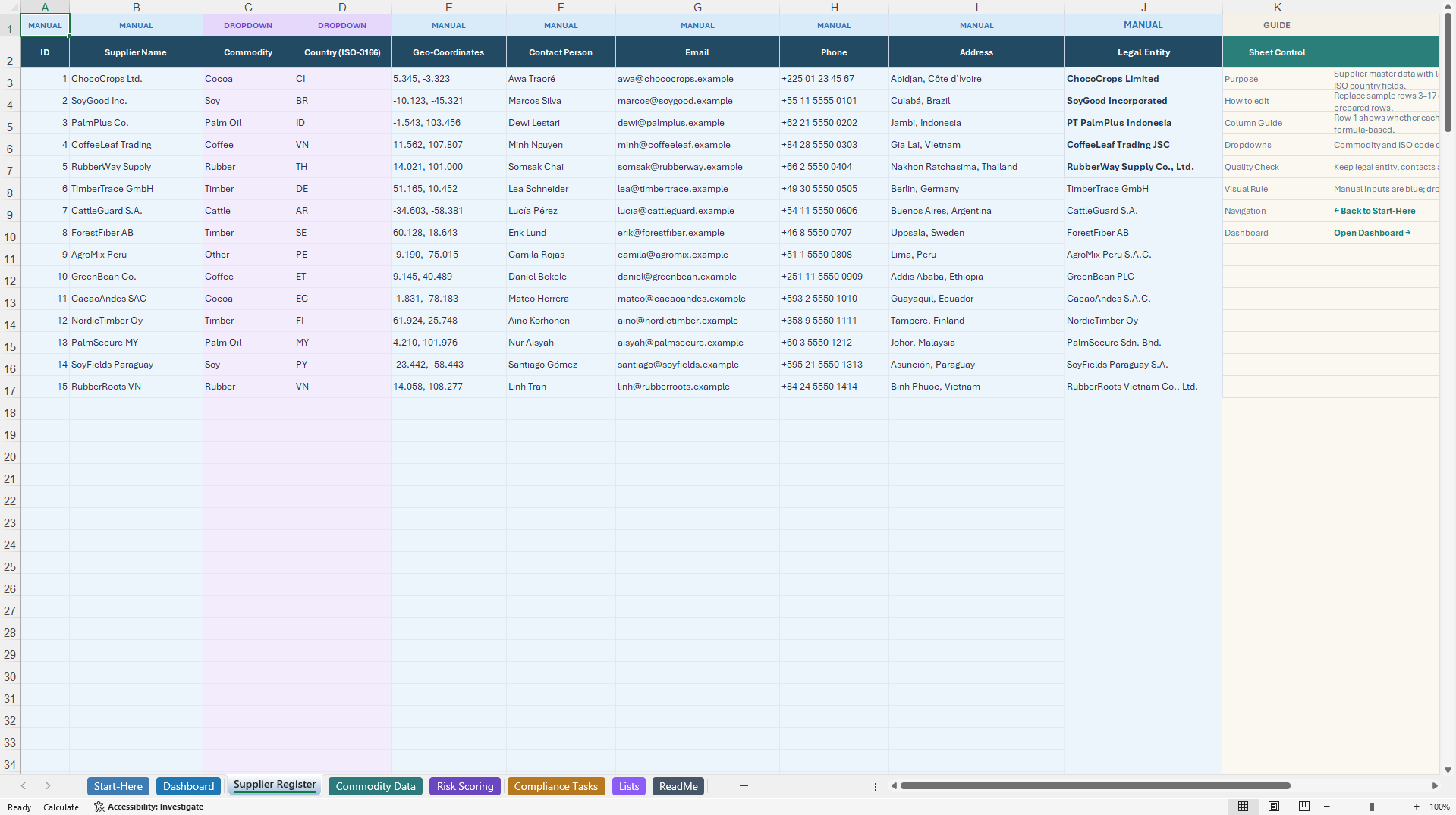 EUDR Supplier Due Diligence & Risk Control Tracker (Excel template (XLSX)) Preview Image
