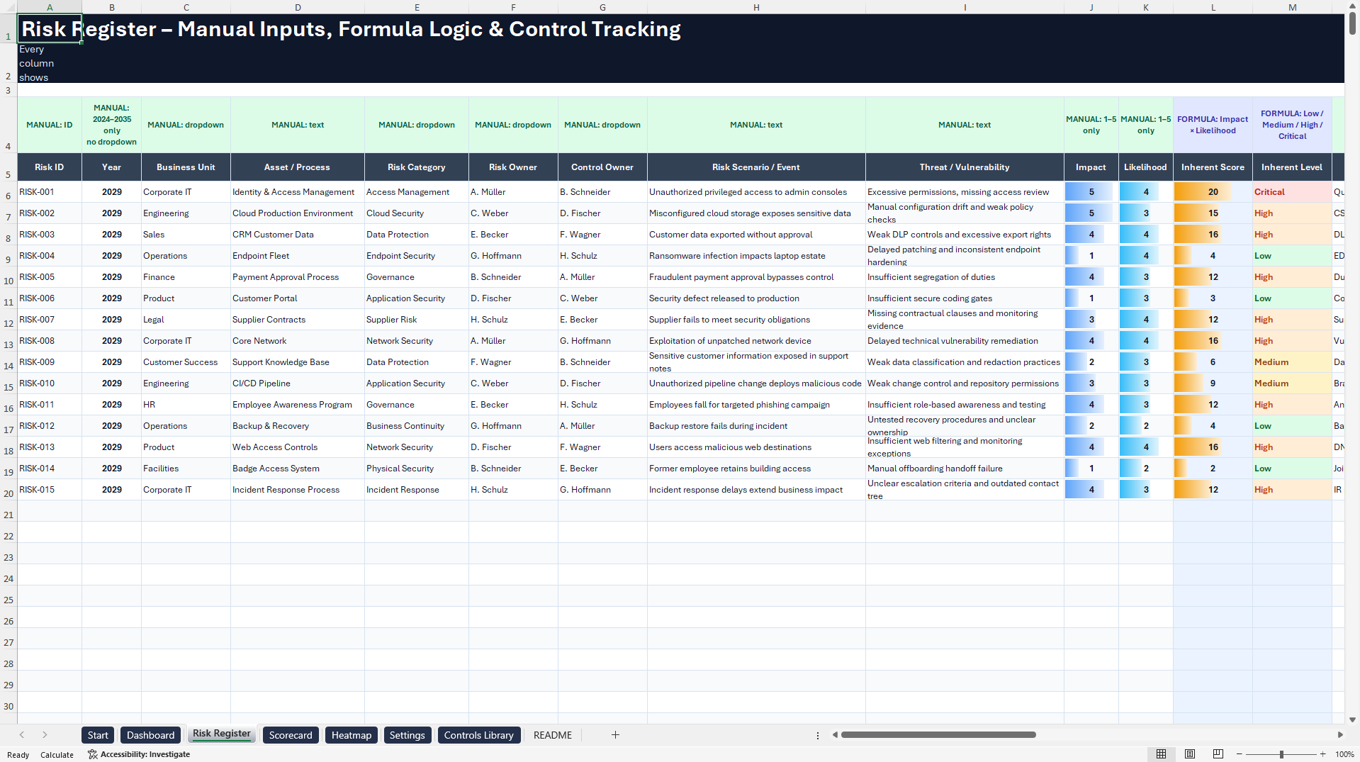 IT Security Risk & Control Log | ISO 27001 Toolkit (Excel template (XLSX)) Preview Image