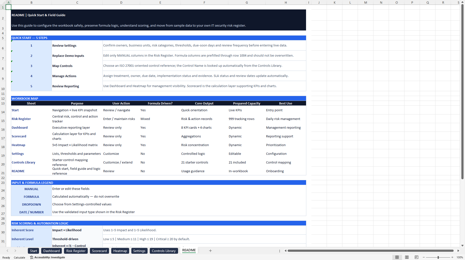IT Security Risk & Control Log | ISO 27001 Toolkit (Excel template (XLSX)) Preview Image