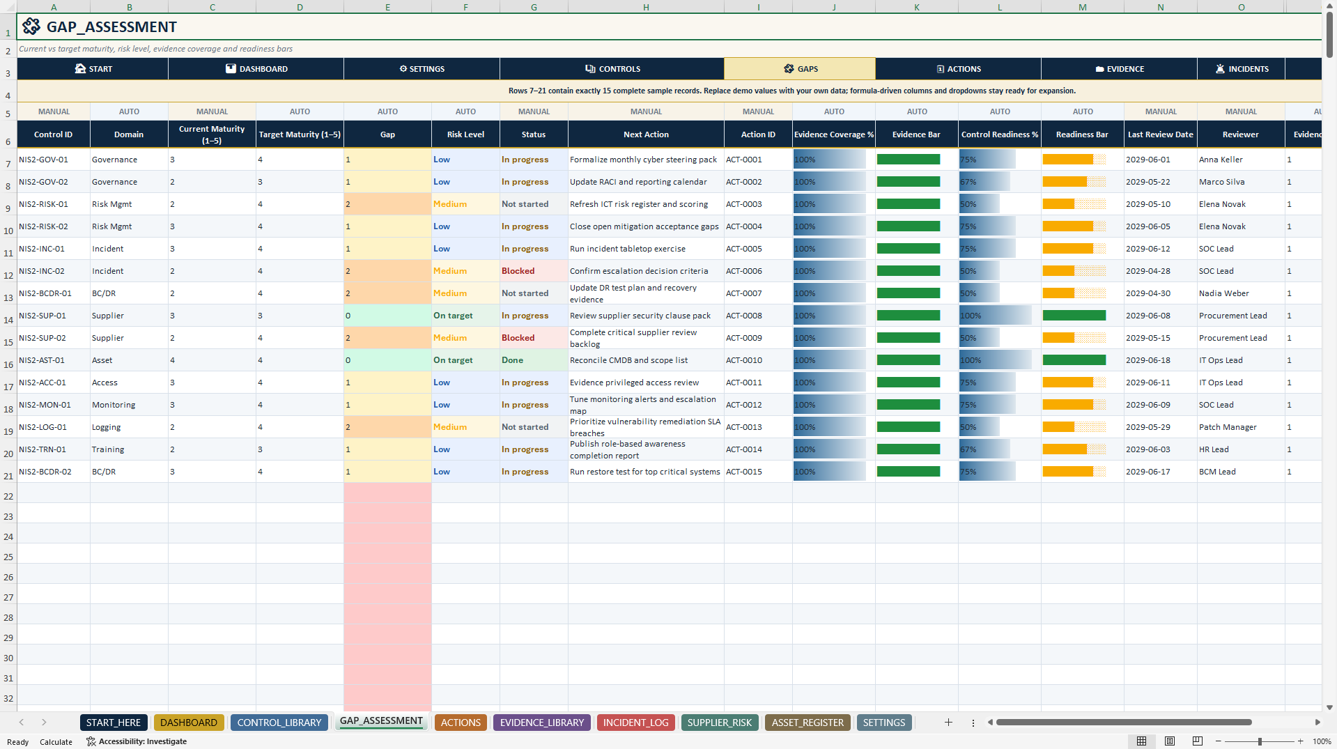 NIS2 Readiness & Evidence Tracker | Excel GRC Toolkit (Excel template (XLSX)) Preview Image