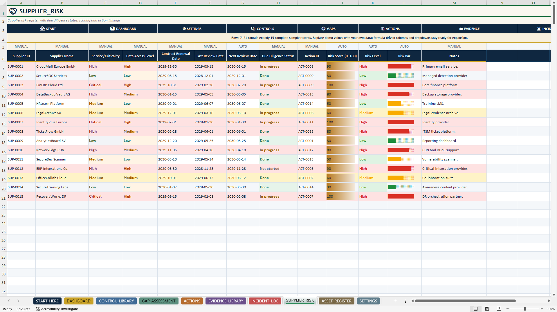 NIS2 Readiness & Evidence Tracker | Excel GRC Toolkit (Excel template (XLSX)) Preview Image