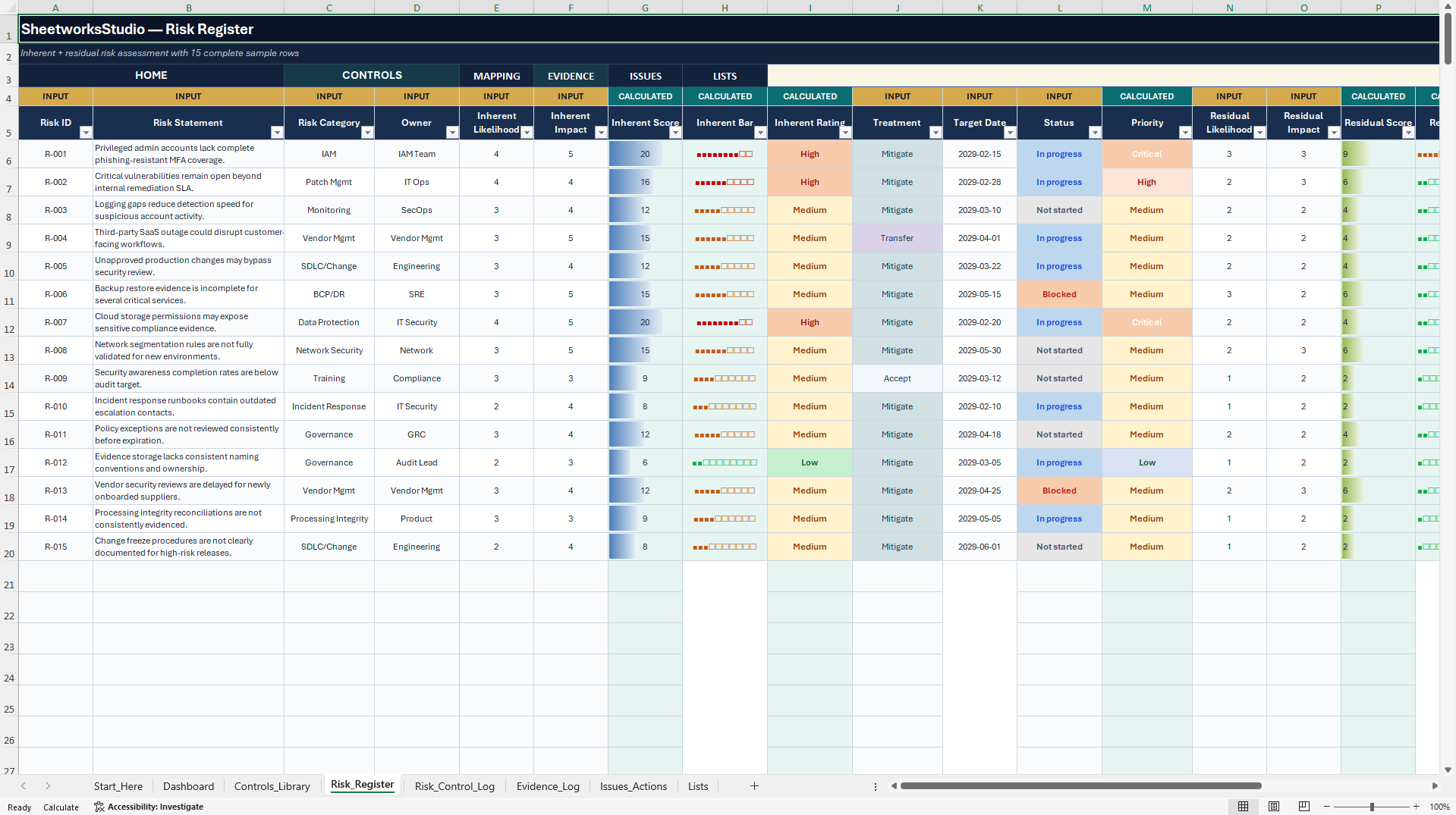 PCI DSS 4.0 & SOC 2 Compliance & Audit Tracker (Excel template (XLSX)) Preview Image