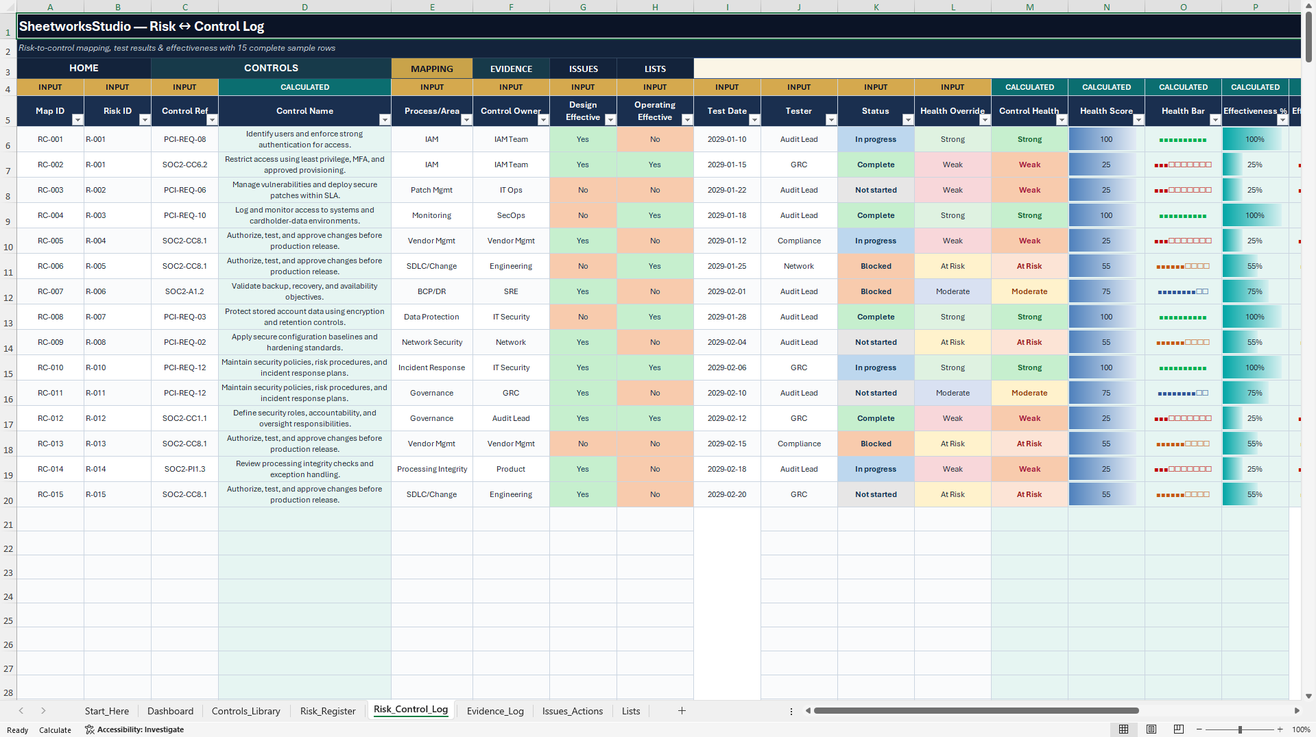 PCI DSS 4.0 & SOC 2 Compliance & Audit Tracker (Excel template (XLSX)) Preview Image